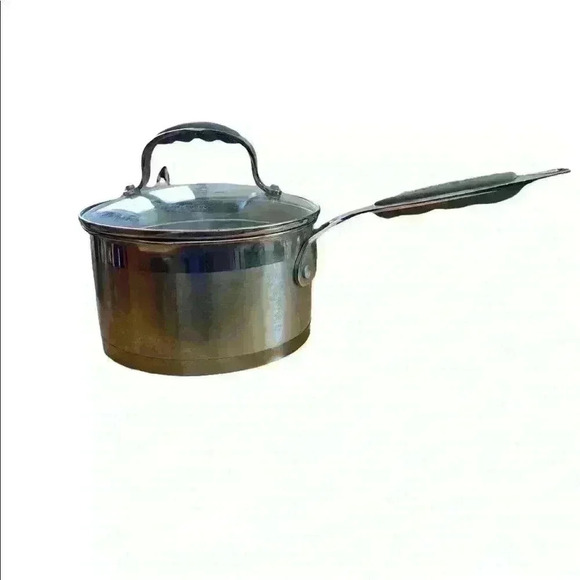 David Burke *Authentic* 2.5 QT Sauce Pan Pour Spouts & Strainer Glass Lid Steel - Picture 1 of 7